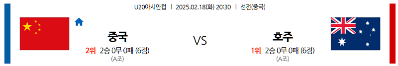 02-18 20:30 U20아시안컵 중국 호주 아시아축구분석 무료중계 스포츠분석