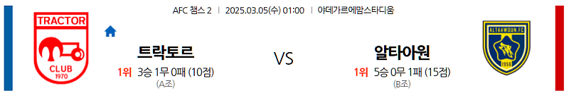 03-05 01:00 AFC 챔피언스리그 트락토르 사지 FC 알 타원 해외축구분석 무료중계 스포츠분석