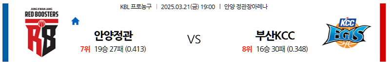 3월 21일 19:00 KBL 정관장 부산 KCC 국내농구분석 무료중계 스포츠분석