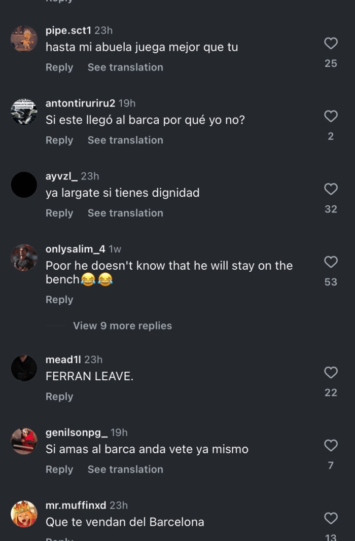 바르셀로나 팬들, 페란 토레스의 SNS를 습격해 팀을 떠날 것을 요구